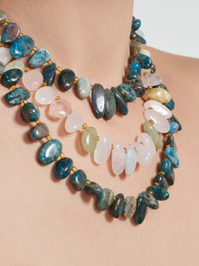 316L Stainless Steel 18K Gold PVD Pink Blue Aquamarine Natural Stone Beaded Necklace - Natural Stone Beaded, Aquamarine, Minimalist, Coastal Charm Wholesale Stainless Steel Jewelry - Sensitive Skin Friendly - Detail 8
