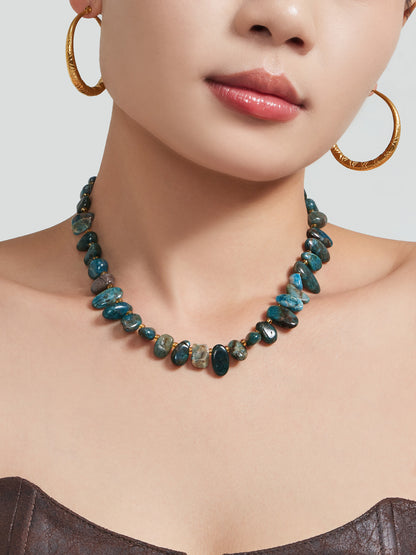 316L Stainless Steel 18K Gold PVD Pink Blue Aquamarine Natural Stone Beaded Necklace - Natural Stone Beaded, Aquamarine, Minimalist, Coastal Charm Wholesale Stainless Steel Jewelry - Sensitive Skin Friendly - Detail 9