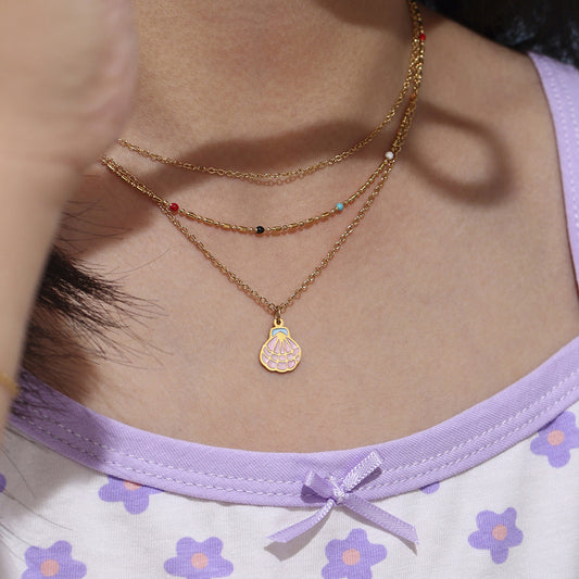 316L Stainless Steel 18K Gold PVD Pink Princess Dress Summer Necklace Set - Vintage Gold Band, Pink Princess Dress Wholesale Stainless Steel Jewelry - Sensitive Skin Friendly - Detail 10