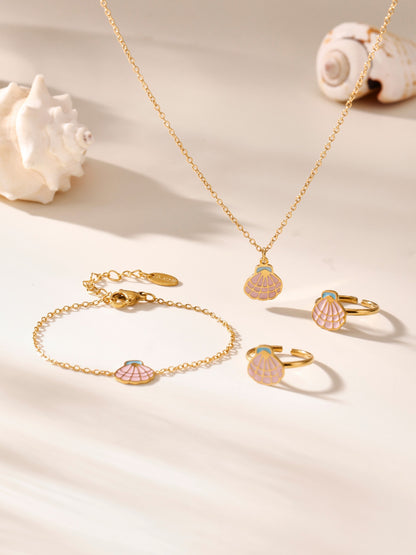 316L Stainless Steel 18K Gold PVD Pink Princess Dress Summer Necklace Set - Vintage Gold Band, Pink Princess Dress Wholesale Stainless Steel Jewelry - Sensitive Skin Friendly - Detail 2