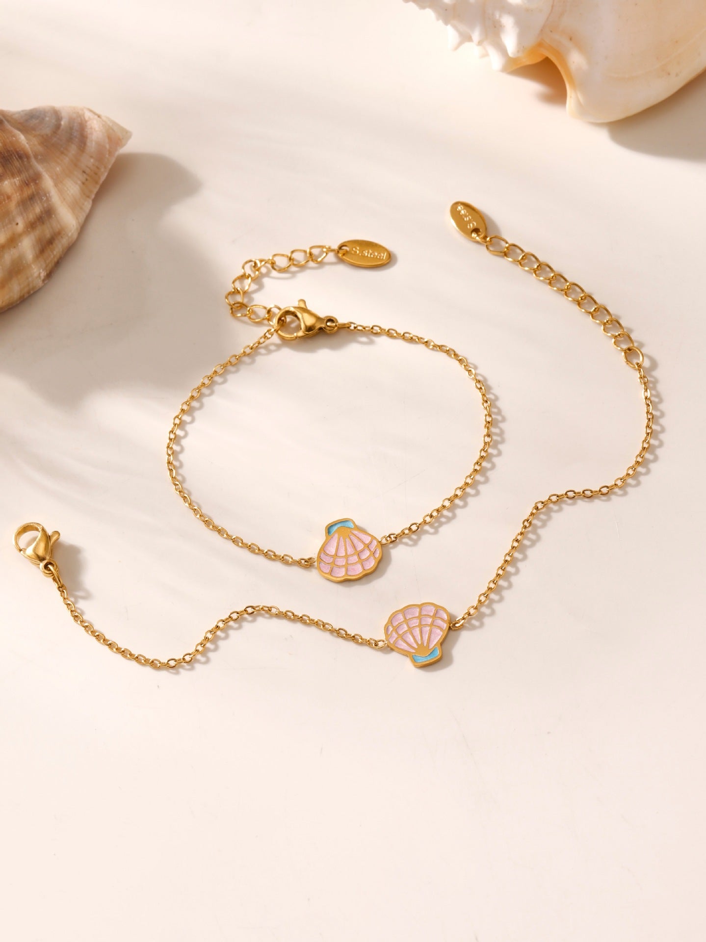 316L Stainless Steel 18K Gold PVD Pink Princess Dress Summer Necklace Set - Vintage Gold Band, Pink Princess Dress Wholesale Stainless Steel Jewelry - Sensitive Skin Friendly - Detail 3
