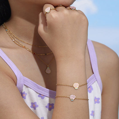 316L Stainless Steel 18K Gold PVD Pink Princess Dress Summer Necklace Set - Vintage Gold Band, Pink Princess Dress Wholesale Stainless Steel Jewelry - Sensitive Skin Friendly - Detail 4