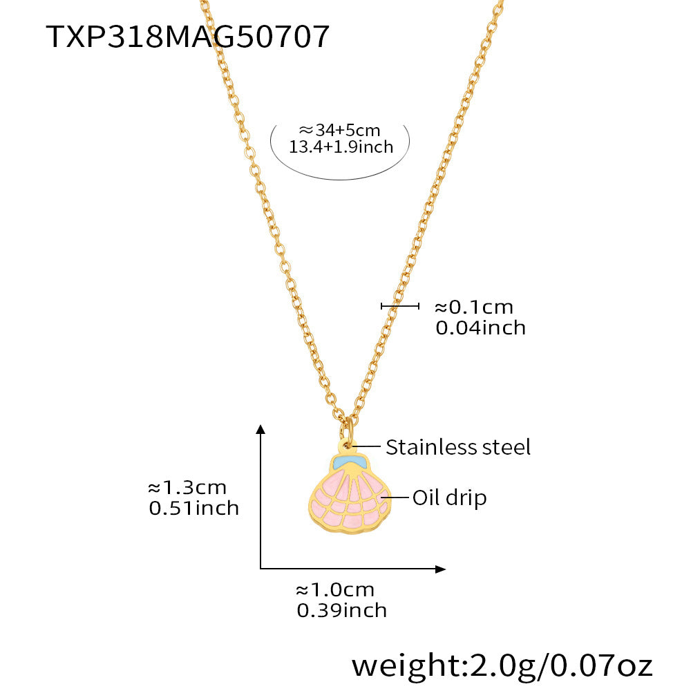 316L Stainless Steel 18K Gold PVD Pink Princess Dress Summer Necklace Set - Vintage Gold Band, Pink Princess Dress Wholesale Stainless Steel Jewelry - Sensitive Skin Friendly - Detail 6