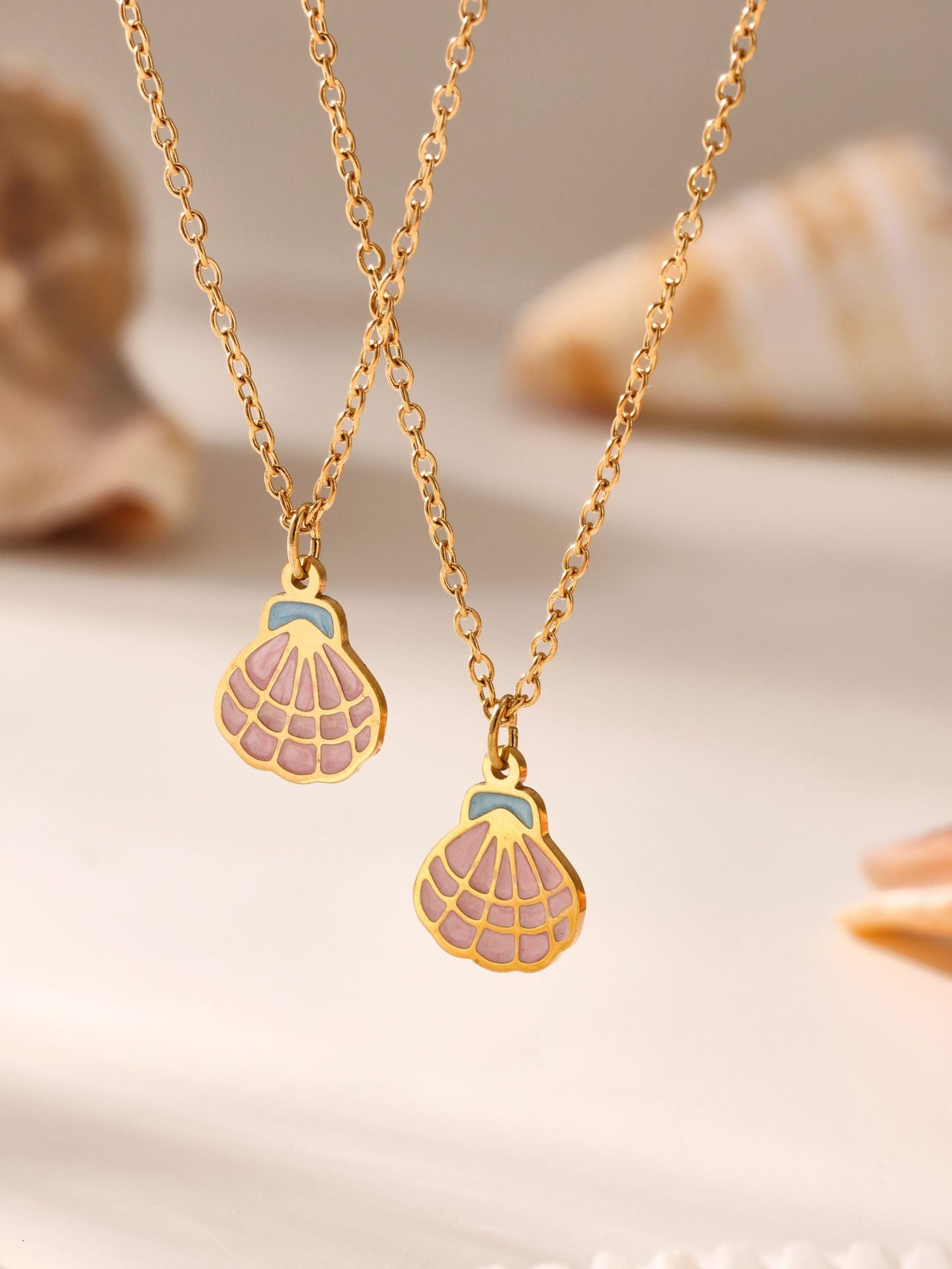 316L Stainless Steel 18K Gold PVD Pink Princess Dress Summer Necklace Set - Vintage Gold Band, Pink Princess Dress Wholesale Stainless Steel Jewelry - Sensitive Skin Friendly - Detail 7