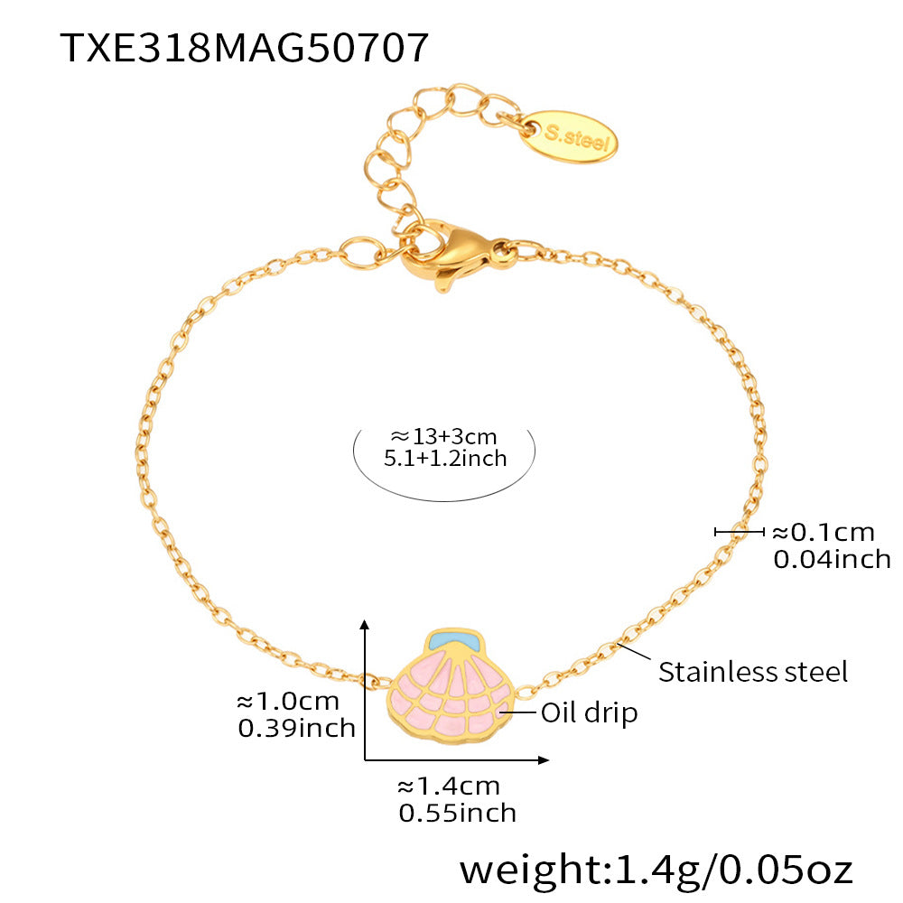 316L Stainless Steel 18K Gold PVD Pink Princess Dress Summer Necklace Set - Vintage Gold Band, Pink Princess Dress Wholesale Stainless Steel Jewelry - Sensitive Skin Friendly - Detail 8
