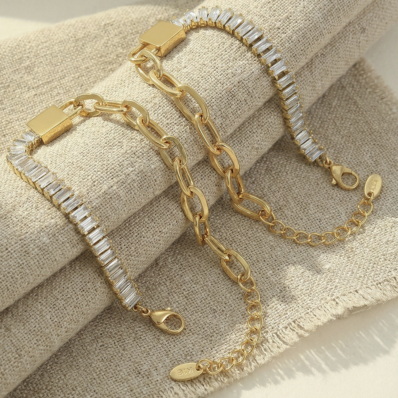 Stacked 316L stainless steel 18K gold PVD 5A zircon lock link bracelets, wholesale waterproof chain bracelets