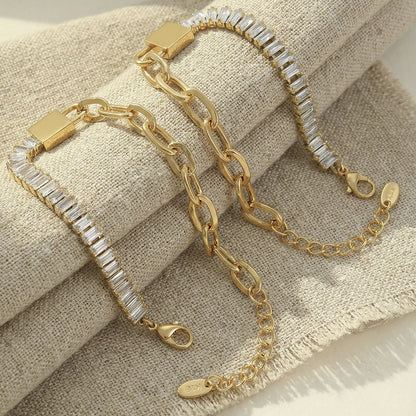 316L Stainless Steel 18K Gold PVD Plated 5A Zircon Lock Link Chain Bracelet - Image 11