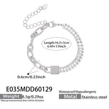 316L stainless steel 5A zircon lock link bracelet, steel finish with size chart, tarnish-free waterproof wholesale