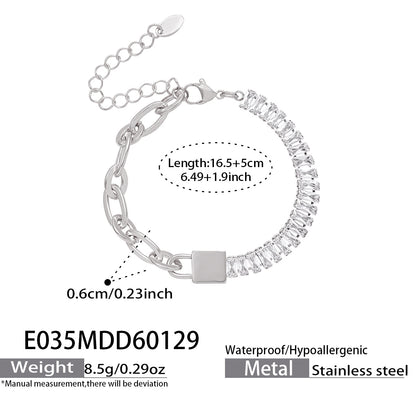 316L Stainless Steel 18K Gold PVD Plated 5A Zircon Lock Link Chain Bracelet - Image 4