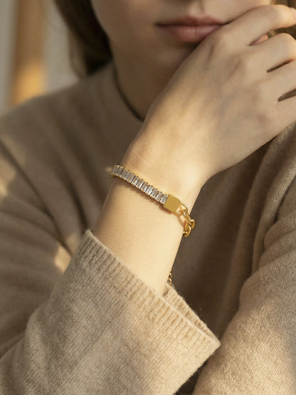 316L Stainless Steel 18K Gold PVD Plated 5A Zircon Lock Link Chain Bracelet - Image 9