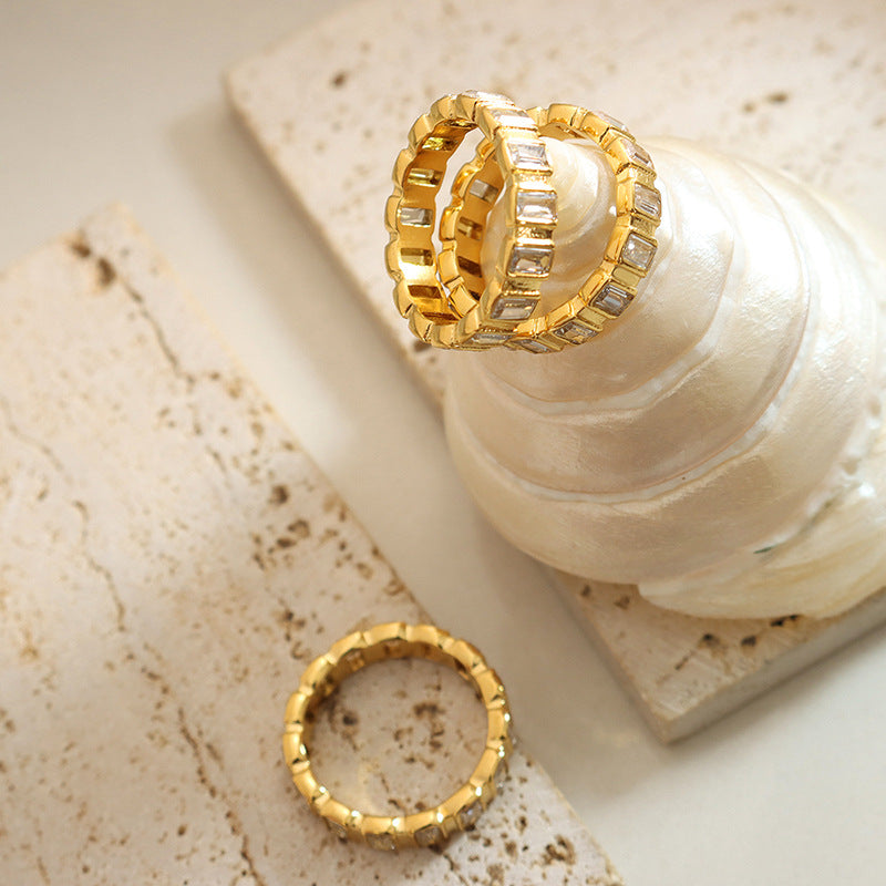 316L Stainless Steel 18K Gold PVD Plated Full Pave Zircon Ring - Image 1