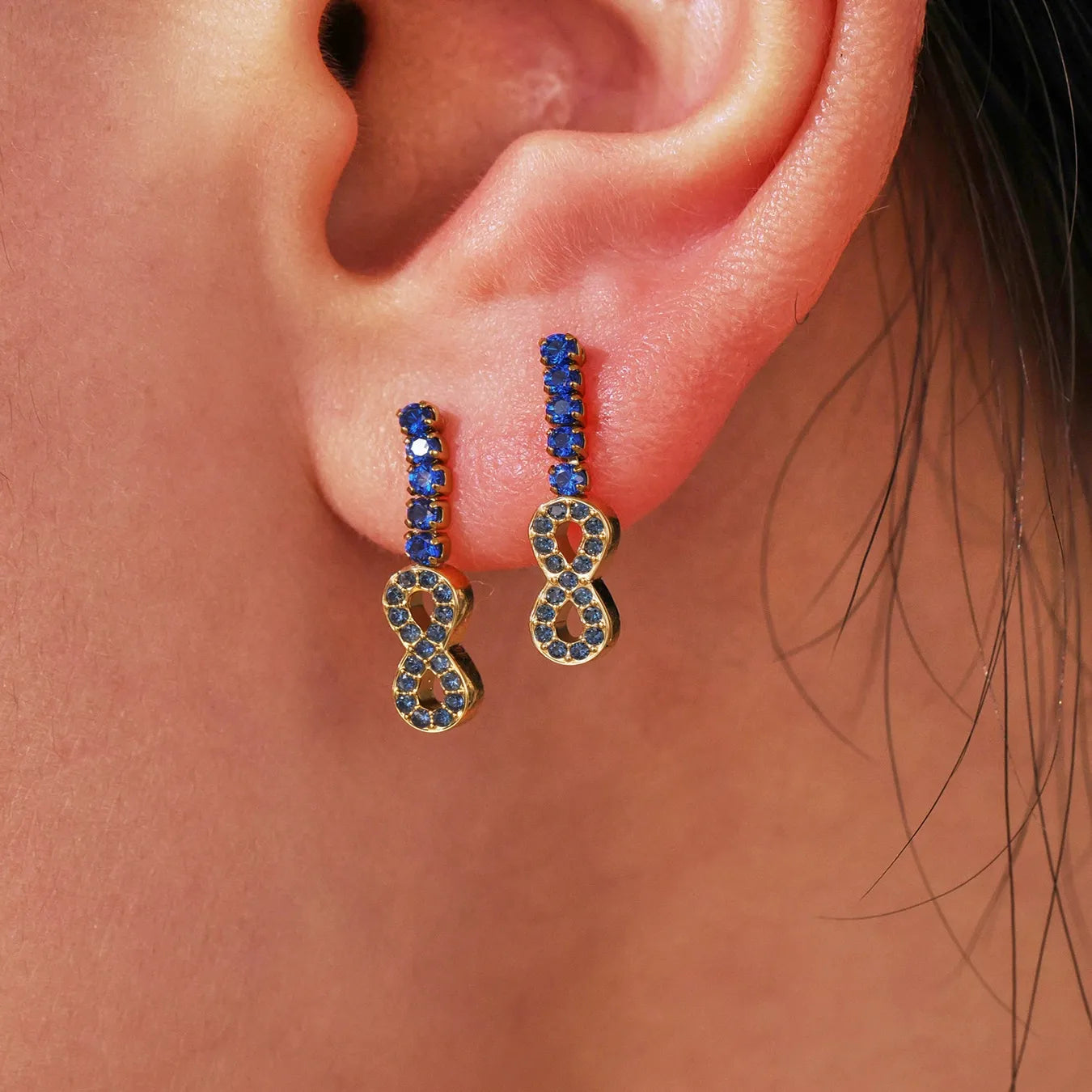 316L Stainless Steel 18K Gold PVD Plated Full Pave Zircon Figure-8 Pendant Earrings - Image 3