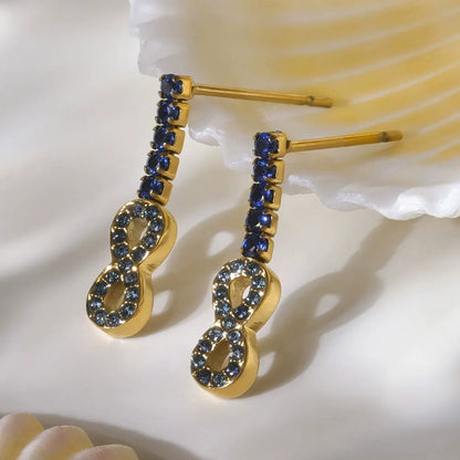 316L Stainless Steel 18K Gold PVD Plated Full Pave Zircon Figure-8 Pendant Earrings - Image 4