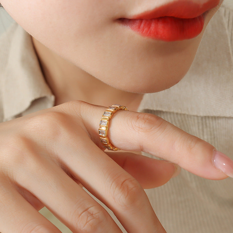 316L Stainless Steel 18K Gold PVD Plated Full Pave Zircon Ring - Image 5