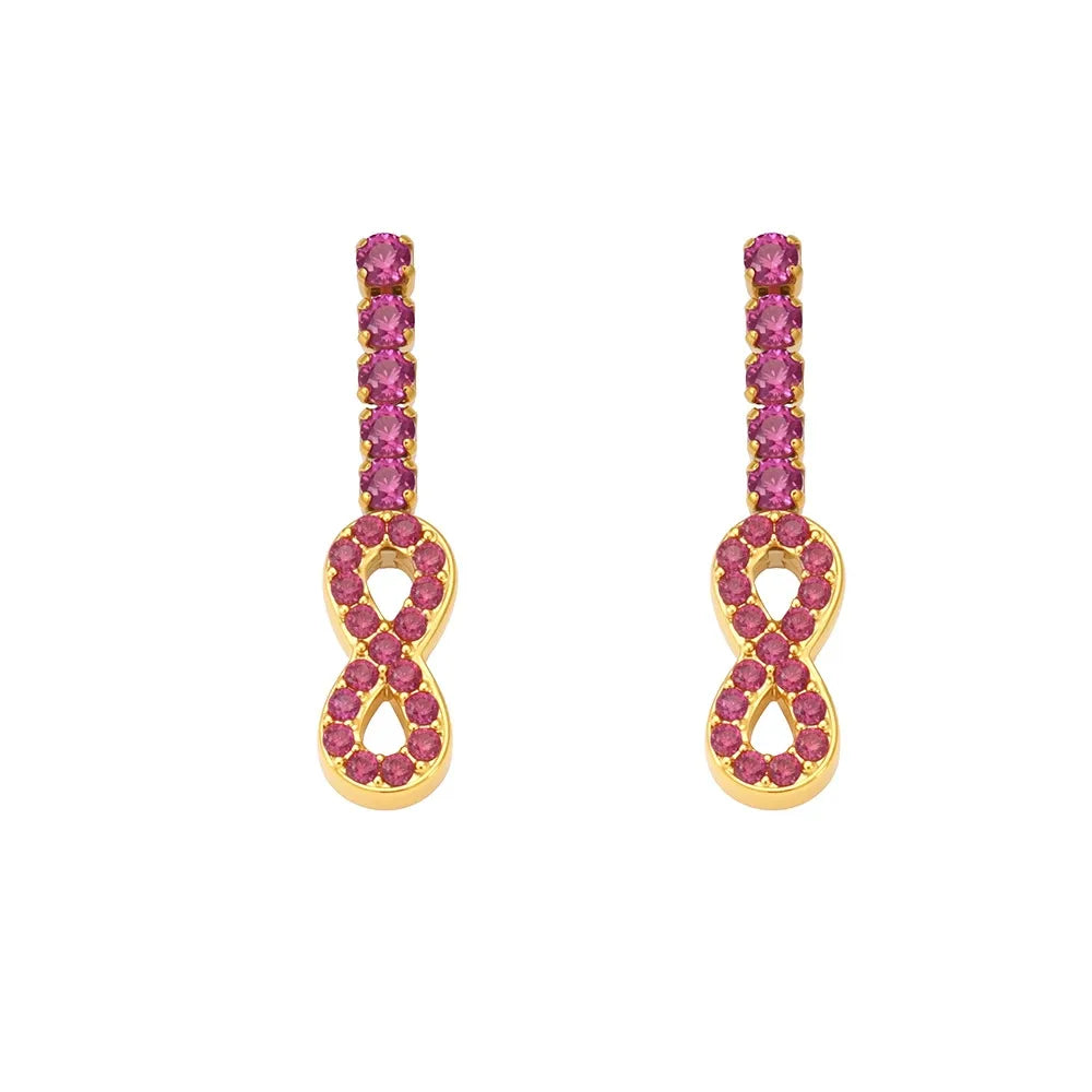 316L Stainless Steel 18K Gold PVD Plated Full Pave Zircon Figure-8 Pendant Earrings - Image 5