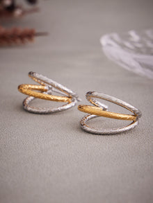 316L Stainless Steel 18K Gold PVD Plated Geometric Triple Layer C-Hoop Earrings - Image 1