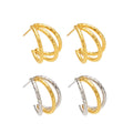 316L Stainless Steel 18K Gold PVD Plated Geometric Triple Layer C-Hoop Earrings