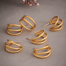 316L Stainless Steel 18K Gold PVD Plated Geometric Triple Layer C-Hoop Earrings - Image 2