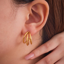 316L Stainless Steel 18K Gold PVD Plated Geometric Triple Layer C-Hoop Earrings - Image 3