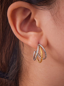 316L Stainless Steel 18K Gold PVD Plated Geometric Triple Layer C-Hoop Earrings - Image 6