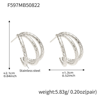 316L Stainless Steel 18K Gold PVD Plated Geometric Triple Layer C-Hoop Earrings - Image 7