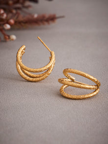 316L Stainless Steel 18K Gold PVD Plated Geometric Triple Layer C-Hoop Earrings - Image 8