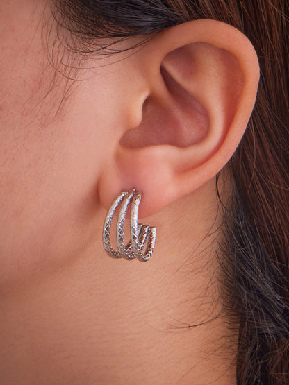 316L Stainless Steel 18K Gold PVD Plated Geometric Triple Layer C-Hoop Earrings - Image 9