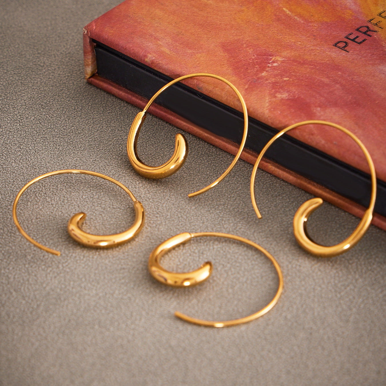 316L Stainless Steel 18K Gold PVD Plated Minimalist C-Shape Hoop Earrings - Image 2