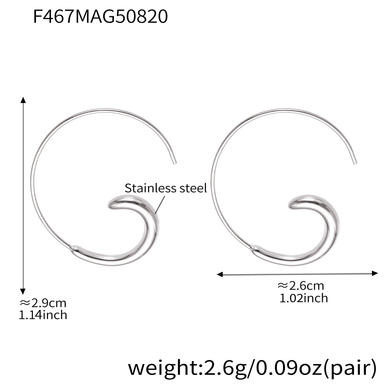 316L Stainless Steel 18K Gold PVD Plated Minimalist C-Shape Hoop Earrings - Image 7