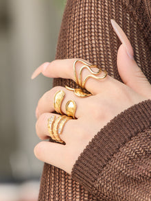316L Stainless Steel 18K Gold PVD Plated Snake Zirconia Geometric Ring Set -  Sensitive Skin Friendly - Detail 1