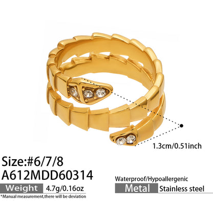 316L Stainless Steel 18K Gold PVD Plated Snake Zirconia Geometric Ring Set -  Sensitive Skin Friendly - Detail 11