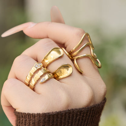 316L Stainless Steel 18K Gold PVD Plated Snake Zirconia Geometric Ring Set -  Sensitive Skin Friendly - Detail 14
