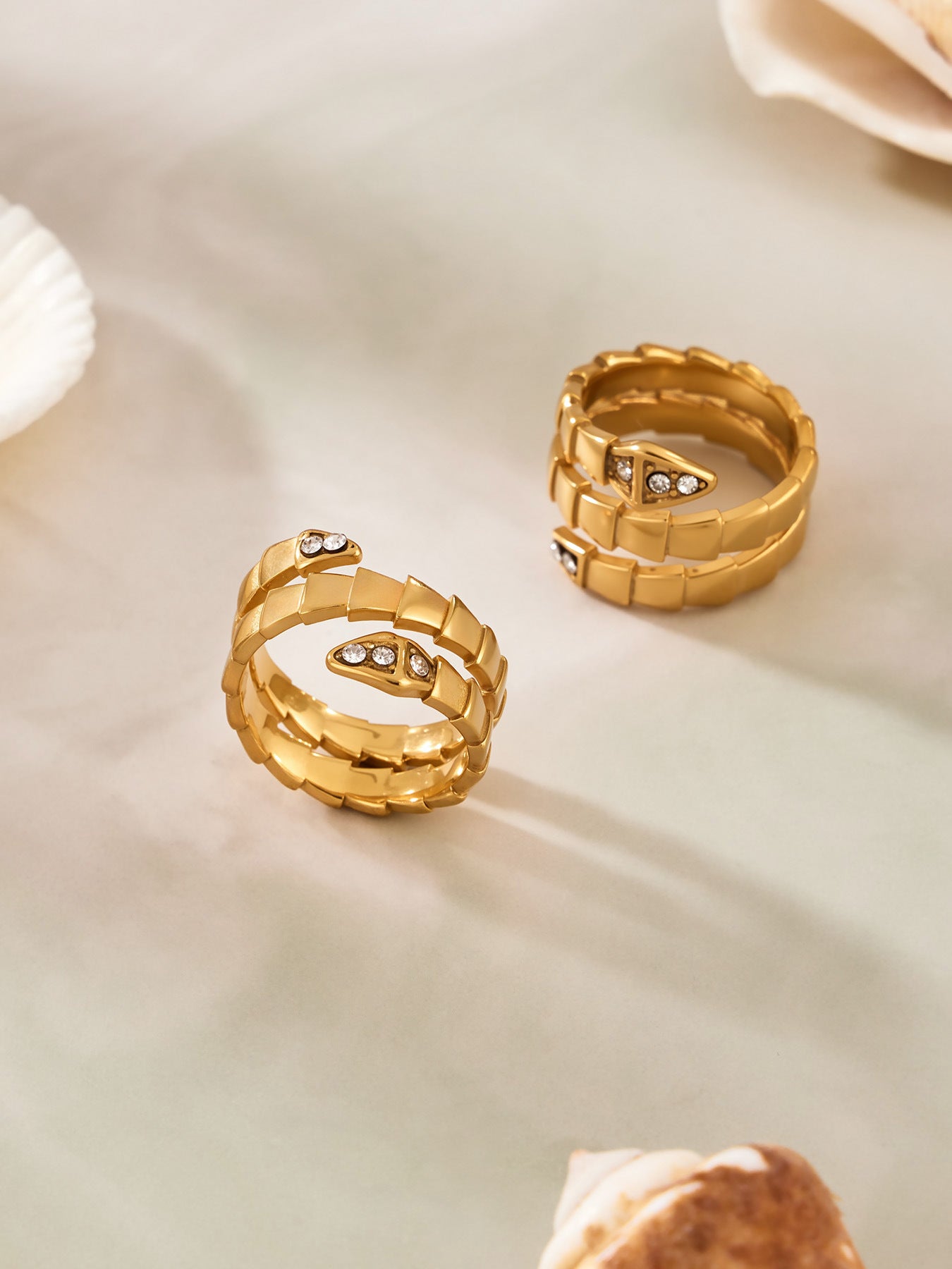 316L Stainless Steel 18K Gold PVD Plated Snake Zirconia Geometric Ring Set -  Sensitive Skin Friendly - Detail 3