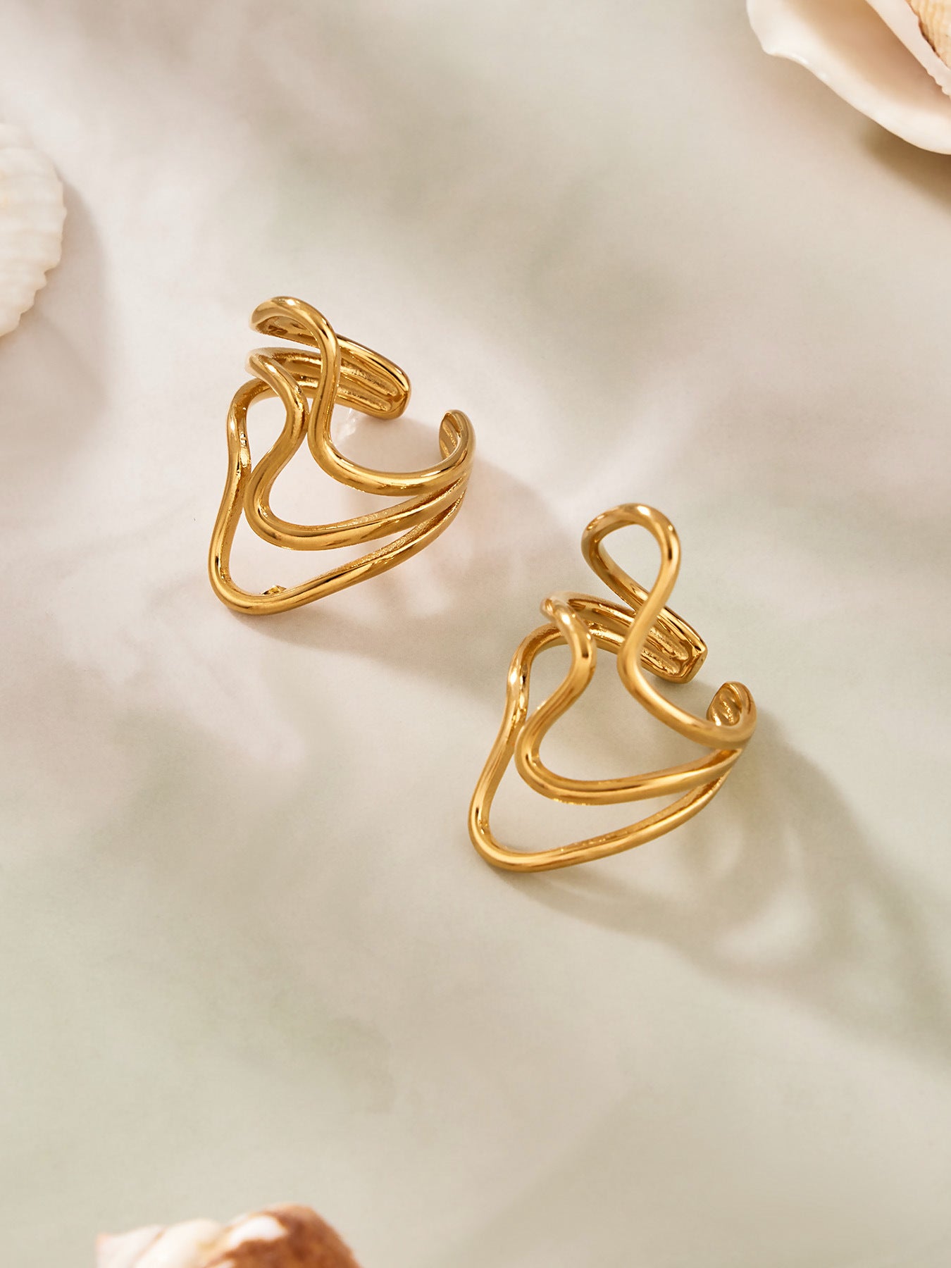 316L Stainless Steel 18K Gold PVD Plated Snake Zirconia Geometric Ring Set -  Sensitive Skin Friendly - Detail 4