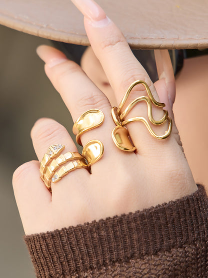 316L Stainless Steel 18K Gold PVD Plated Snake Zirconia Geometric Ring Set -  Sensitive Skin Friendly - Detail 6