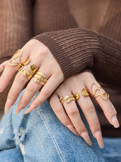 316L Stainless Steel 18K Gold PVD Plated Snake Zirconia Geometric Ring Set -  Sensitive Skin Friendly - Detail 9