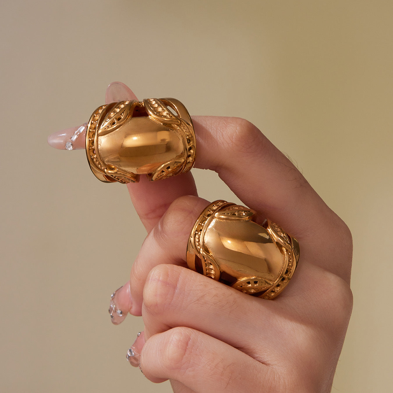 316L Stainless Steel 18K Gold PVD Plated Wide Statement Ring - Image 11