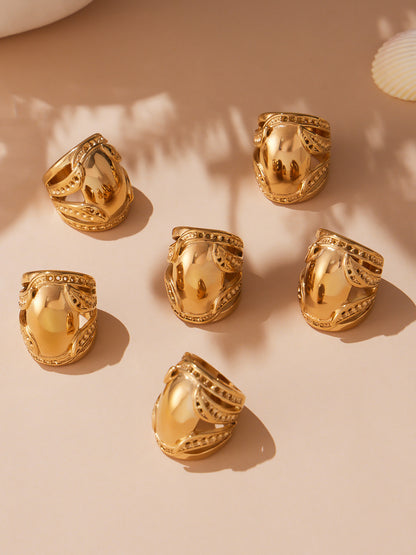 316L Stainless Steel 18K Gold PVD Plated Wide Statement Ring - Image 2