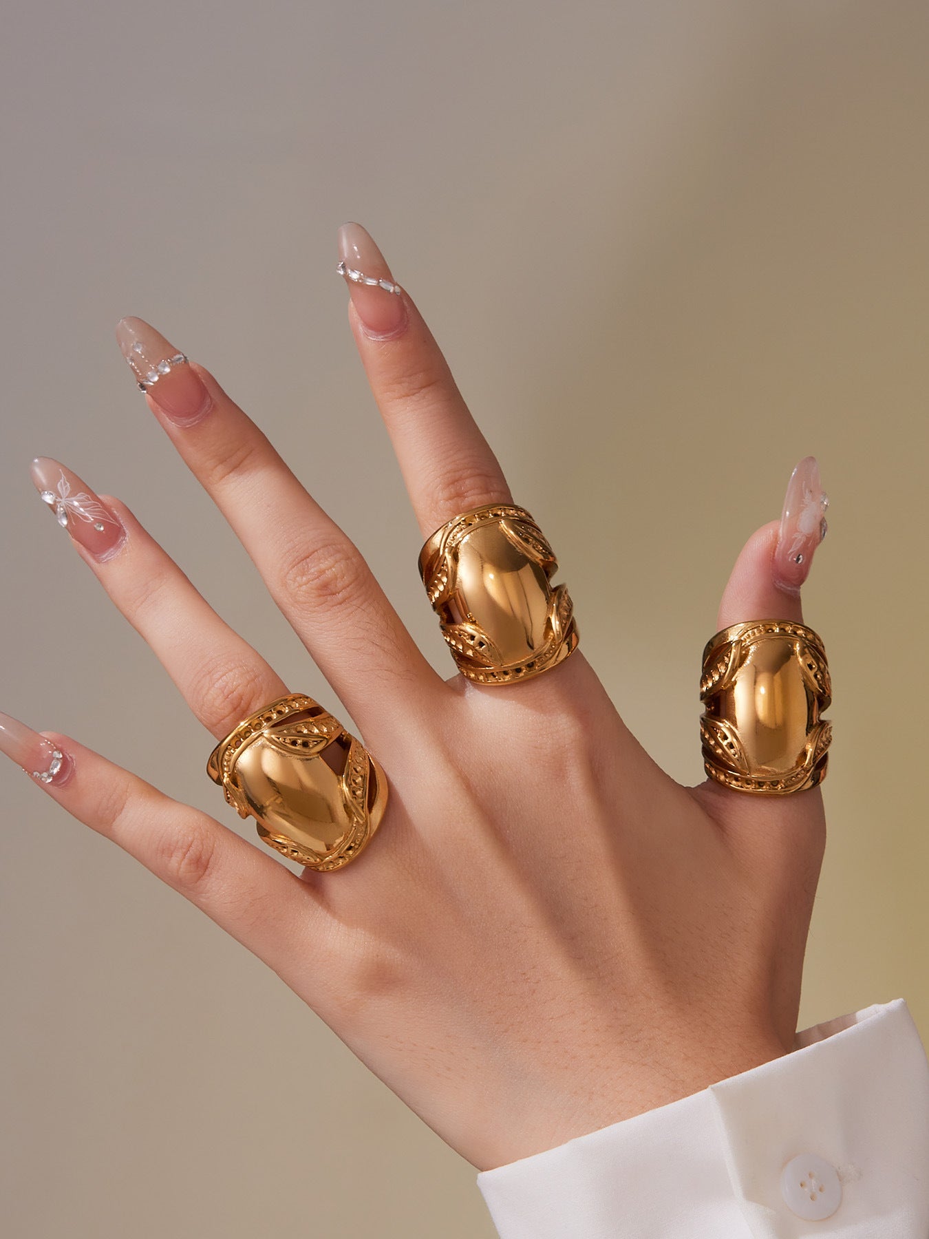 316L Stainless Steel 18K Gold PVD Plated Wide Statement Ring - Image 3