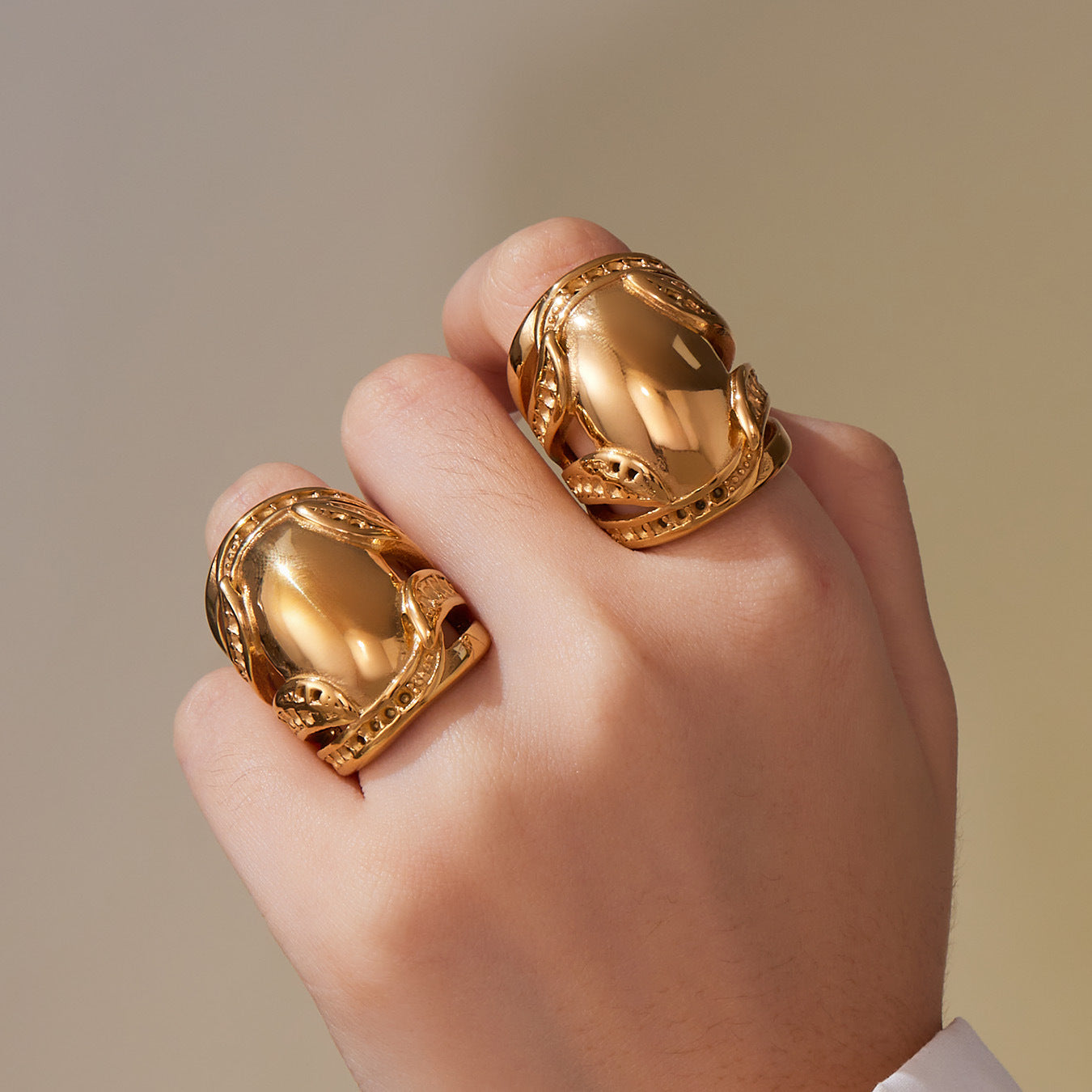 316L Stainless Steel 18K Gold PVD Plated Wide Statement Ring - Image 5