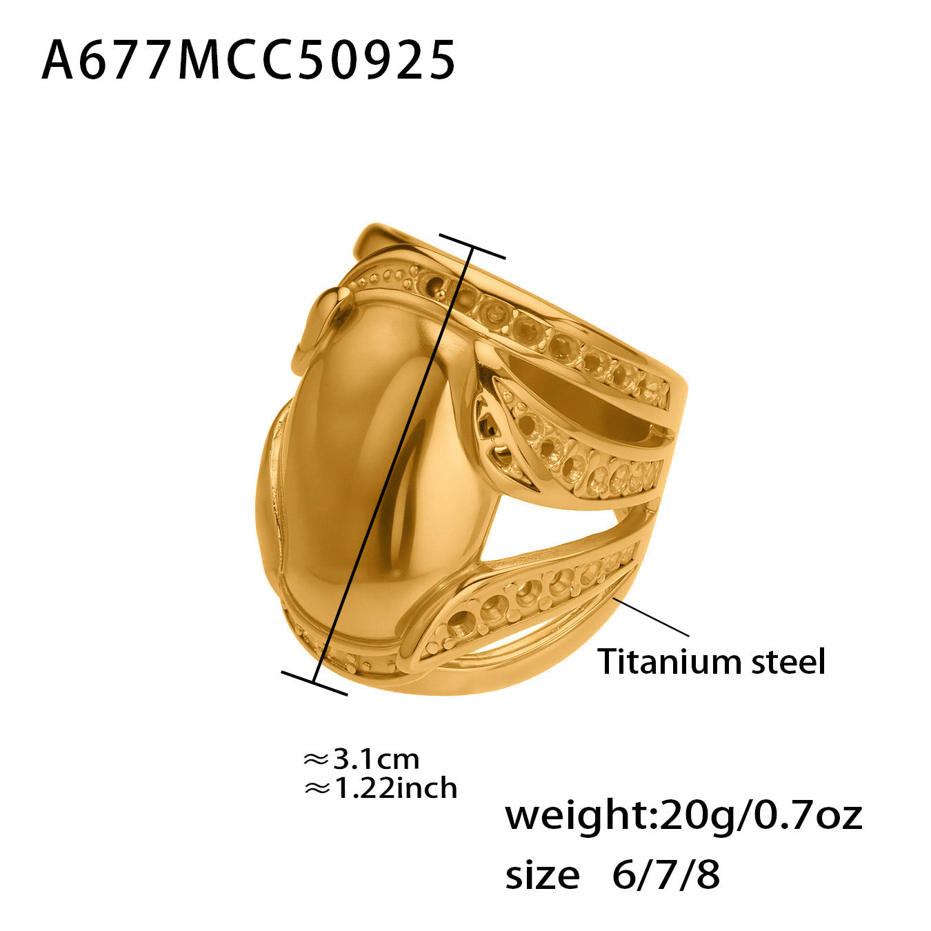 316L Stainless Steel 18K Gold PVD Plated Wide Statement Ring - Image 6