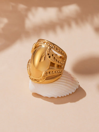 316L Stainless Steel 18K Gold PVD Plated Wide Statement Ring - Image 8