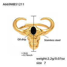 316L Stainless Steel 18K Gold PVD Plated 'Year of the Ox' Bull Head Open Ring with Enamel Detail - Image 1