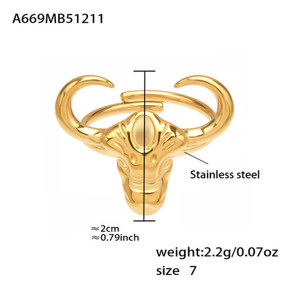 316L Stainless Steel 18K Gold PVD Plated 'Year of the Ox' Bull Head Open Ring with Enamel Detail - Image 11