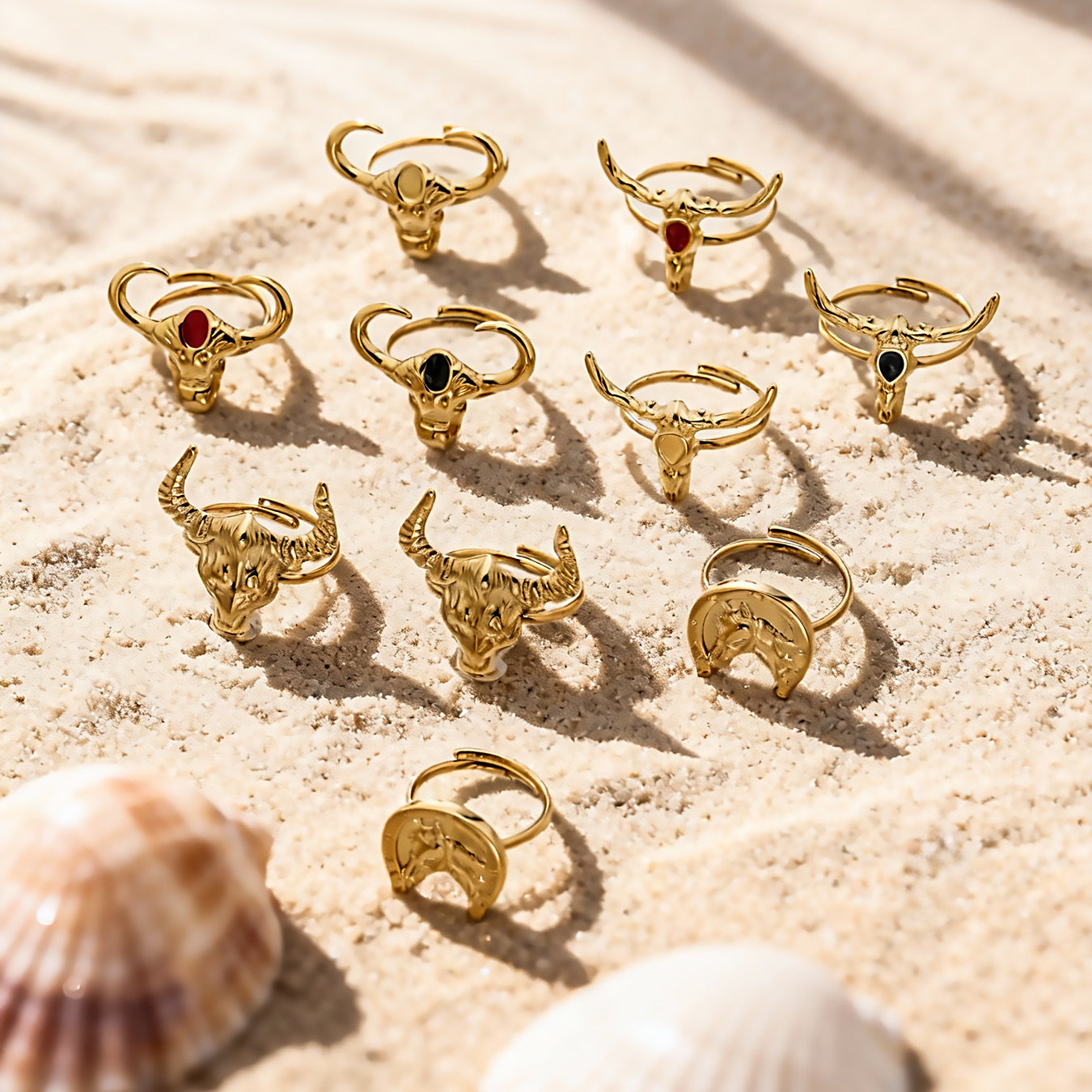 316L Stainless Steel 18K Gold PVD Plated 'Year of the Ox' Bull Head Open Ring with Enamel Detail - Image 4