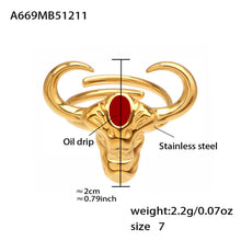316L Stainless Steel 18K Gold PVD Plated 'Year of the Ox' Bull Head Open Ring with Enamel Detail - Image 5