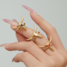 316L Stainless Steel 18K Gold PVD Plated 'Year of the Ox' Bull Head Open Ring with Enamel Detail - Image 6