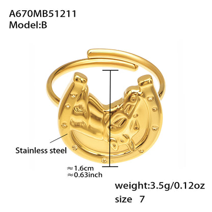 316L Stainless Steel 18K Gold PVD Plated 'Year of the Ox' Bull Head Open Ring with Enamel Detail - Image 7