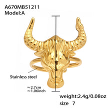 316L Stainless Steel 18K Gold PVD Plated 'Year of the Ox' Bull Head Open Ring with Enamel Detail - Image 8