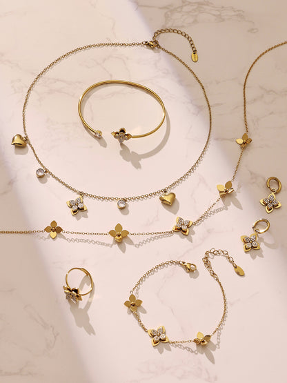 316L Stainless Steel 18K Gold PVD Plated Zircon Four-Petal Flower Jewelry Collection - Image 1